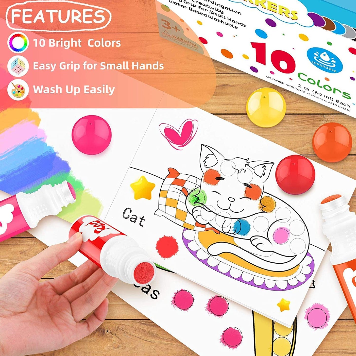 Dot Markers for Toddlers Kids Preschool, Washable, 8 Colors