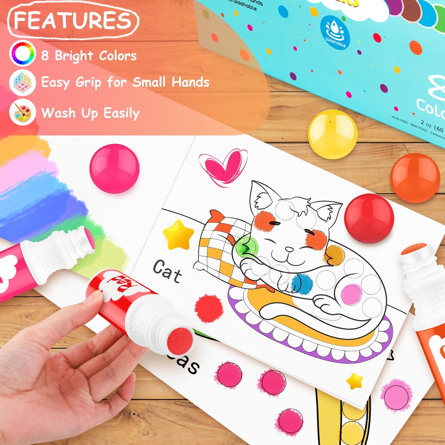 Dot Markers for Toddlers Kids Preschool, Washable, 8 Colors