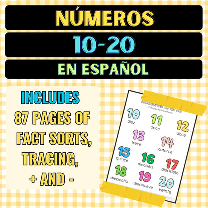 Numbers 10-20 Worksheets in Spanish (¡Español!)