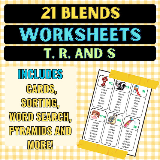 21 Common Blends T, R, & S Worksheets