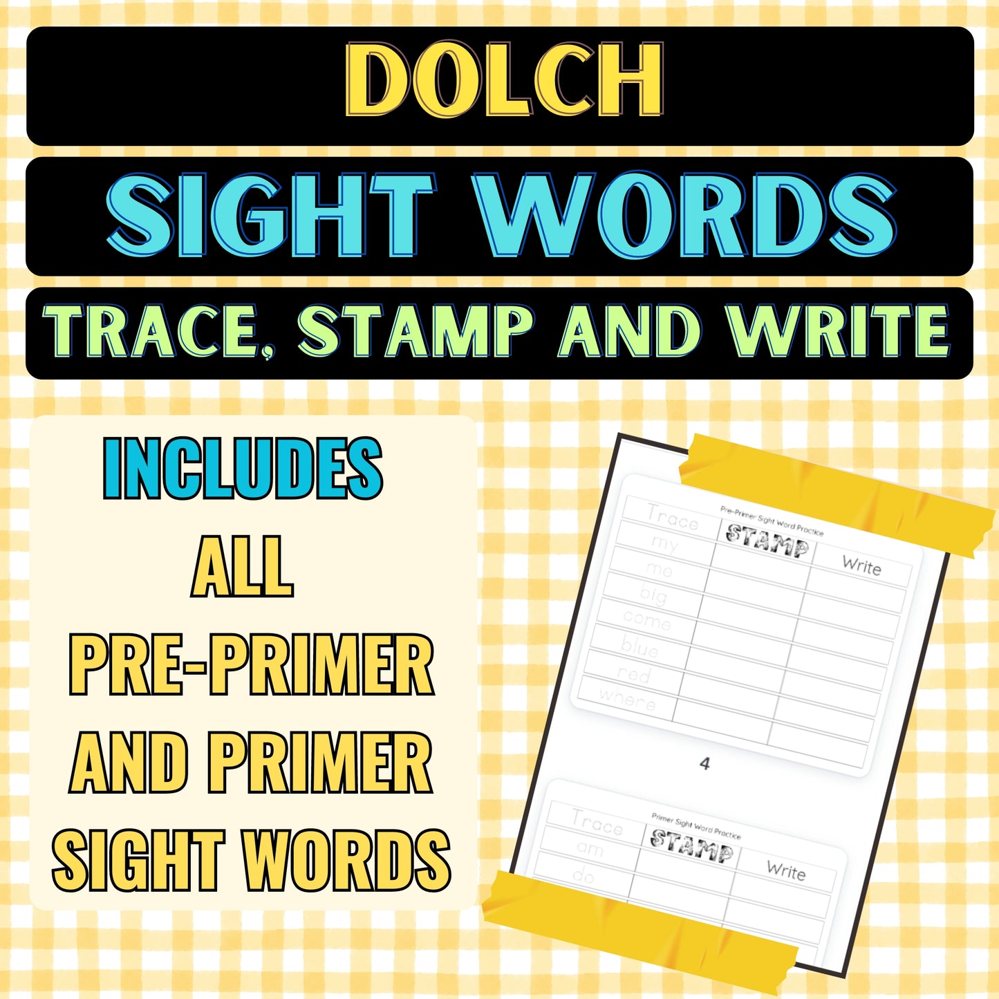 Dolch Sight Words Pre-Primer & Primer Trace, Stamp & Write Worksheets