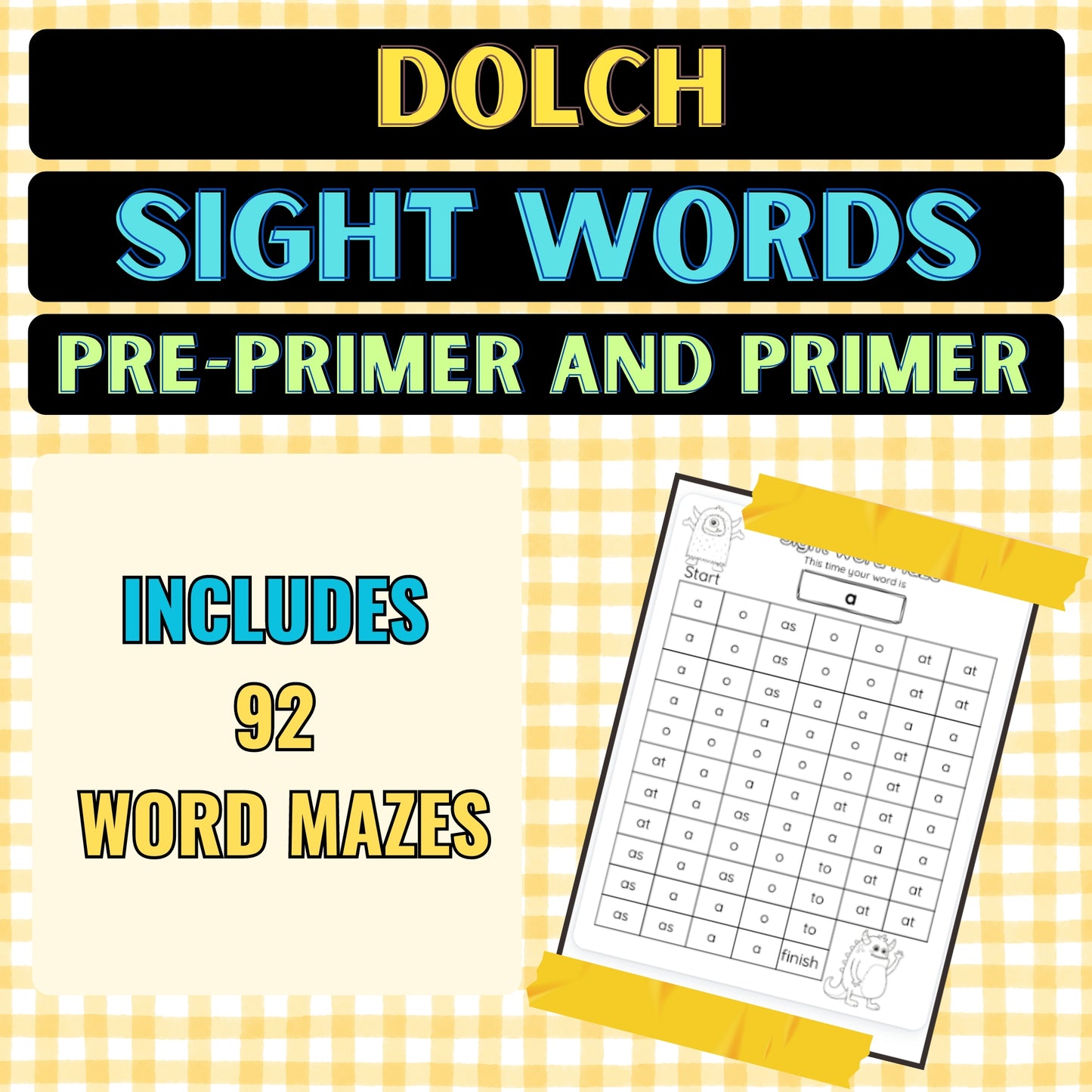 Dolch Sight Words Pre-Primer & Primer Word Mazes