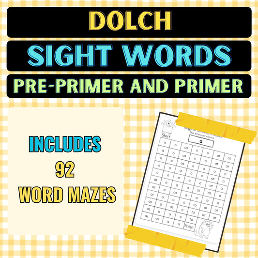 Dolch Sight Words Pre-Primer & Primer Word Mazes