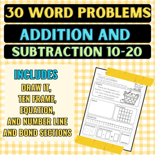 30 Word Problems Addition & Subtraction 10-20