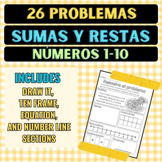 26 Problemas Sumas y Restas Números 1-10