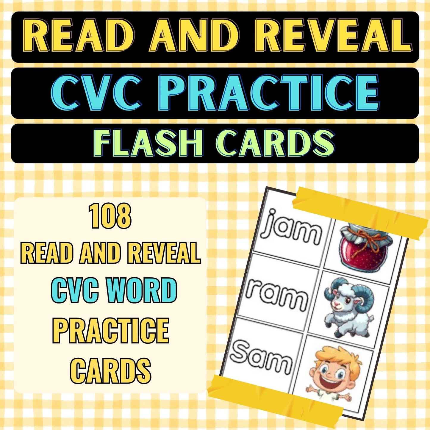 Read and Reveal CVC Practice Flash Cards