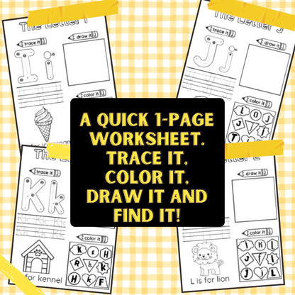 1-Page A to Z Alphabet Worksheets