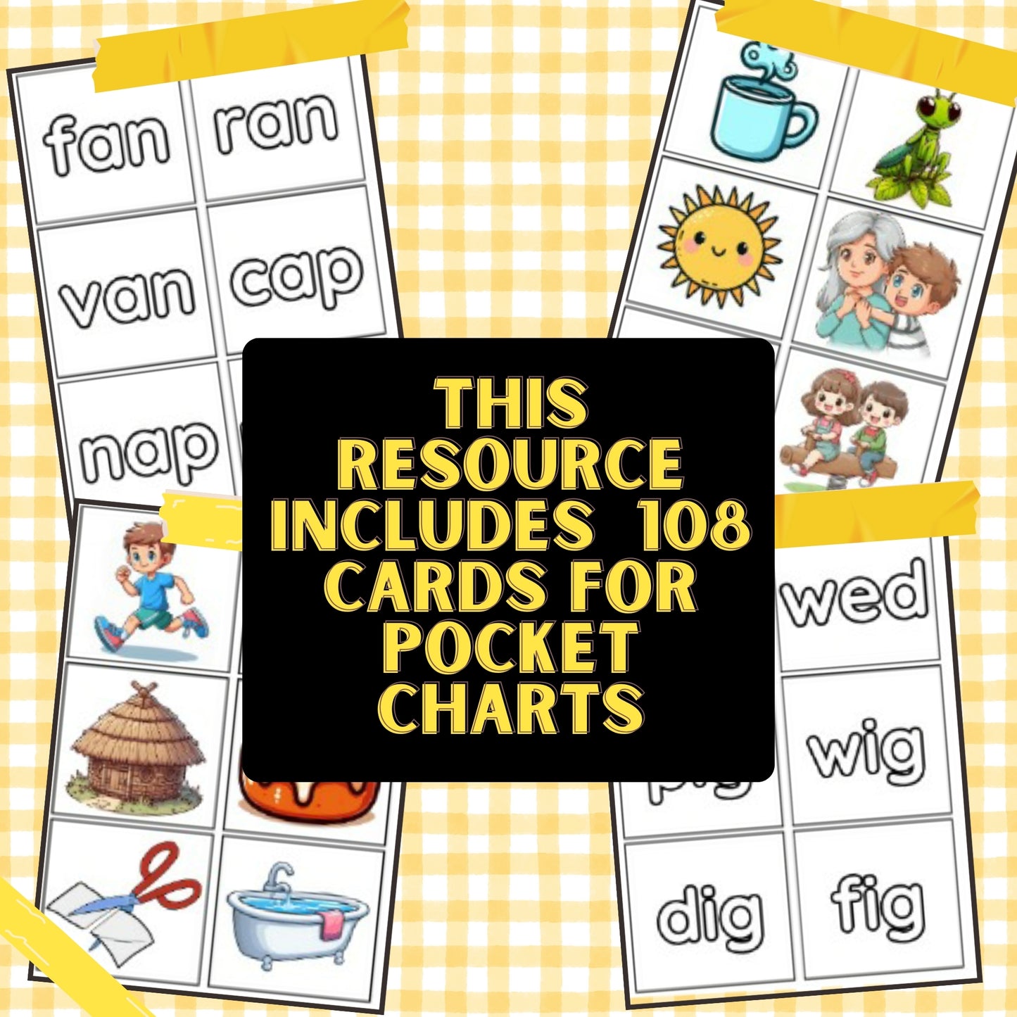 108 CVC Pocket Chart Cards and Binder Rings