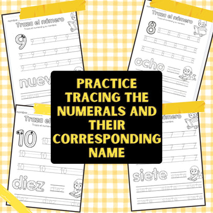 Trace Numbers 0-10 Worksheets in Spanish (¡Español!)