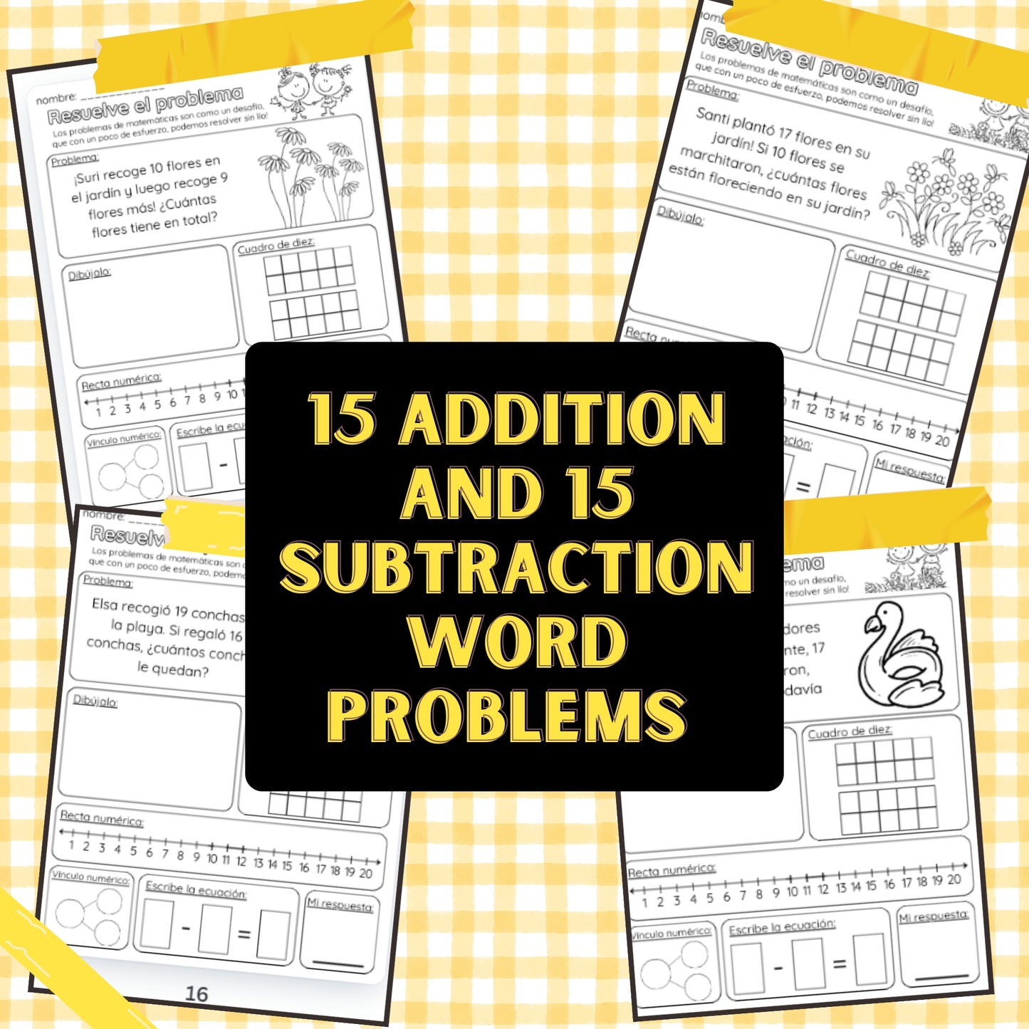 30 Addition & Subtraction Problems in Spanish (¡Español!)