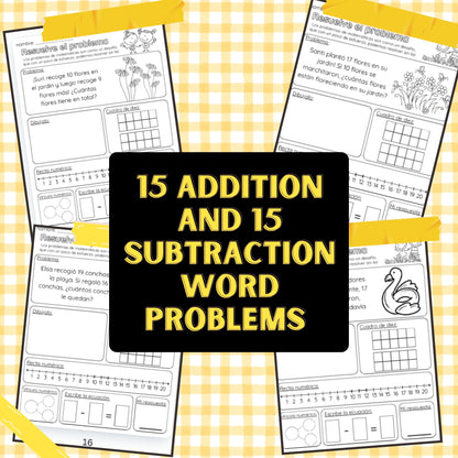 30 Addition & Subtraction Problems in Spanish (¡Español!)