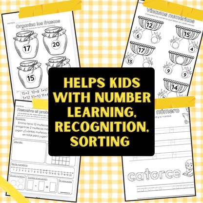 Numbers 10-20 Worksheets in Spanish (¡Español!)