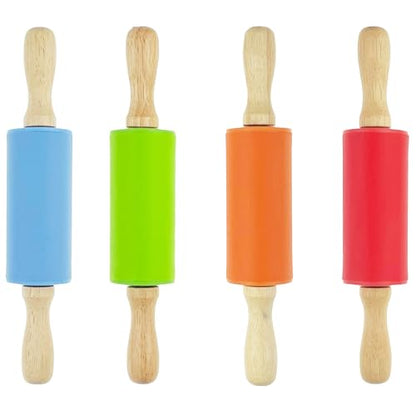 4 Pack Small 9 Inch Rolling Pins for Kids with Wooden Handles