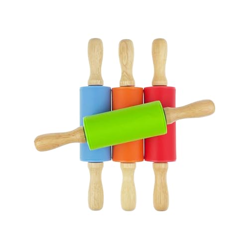 4 Pack Small 9 Inch Rolling Pins for Kids with Wooden Handles