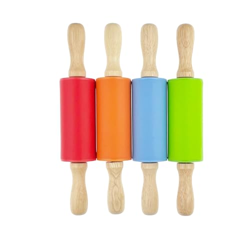 4 Pack Small 9 Inch Rolling Pins for Kids with Wooden Handles