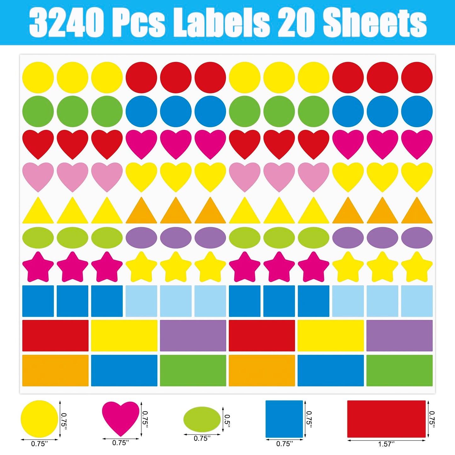 3600 Pcs Multi-Shaped Color Coding Stickers - 10 Colors