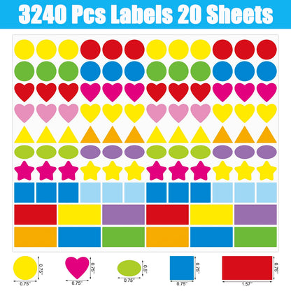 3600 Pcs Multi-Shaped Color Coding Stickers - 10 Colors