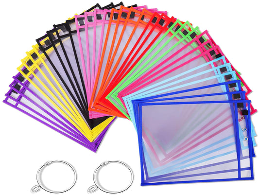 Puroma 35 Pack Dry-Erase Pockets Reusable Plastic Sleeves